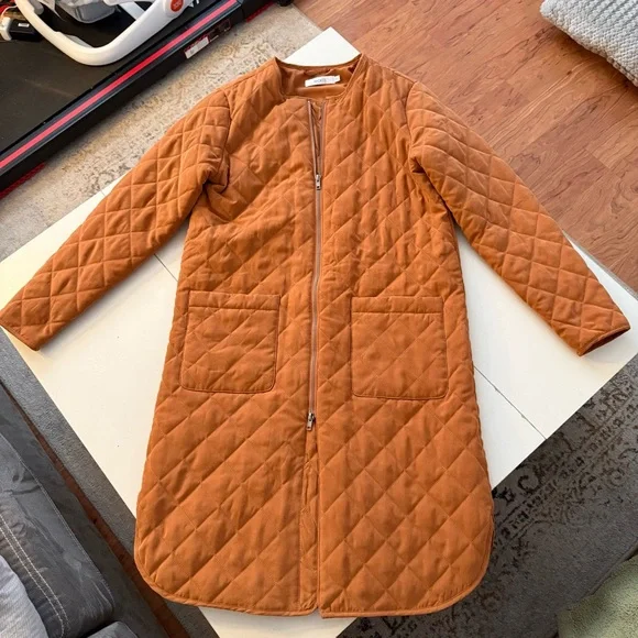 Ricki's Burnt Orange Rust Terracotta Longline Diamond Quilted Jacket Cottagecore - Picture 2 of 6